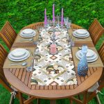 Etnik Motifli Fil Tasarımlı Dijital Baskılı 1 Adet Runner & 4 Adet Yeşil Renkli Amerikan Servis Realhomes