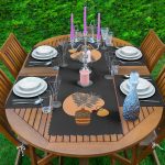 Koyu Gri Zeminli Vazo Temalı Dekoratif 1 Adet Runner & 4 Adet Yeşil Renkli Amerikan Servis Realhomes