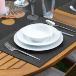 Koyu Gri Zeminli Vazo Temalı Dekoratif 1 Adet Runner & 4 Adet Yeşil Renkli Amerikan Servis Realhomes