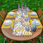 Sanatsal Tropik Yaprak Motifli Dekoratif 1 Adet Runner & 4 Adet Yeşil Renkli Amerikan Servis Realhomes