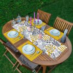 Sanatsal Tropik Yaprak Motifli Dekoratif 1 Adet Runner & 4 Adet Yeşil Renkli Amerikan Servis Realhomes