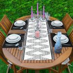 Siyah Beyaz İskandinav Motifli Dijital Baskılı 1 Adet Runner & 4 Adet Yeşil Renkli Amerikan Servis Realhomes