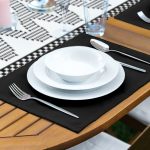 Siyah Beyaz İskandinav Motifli Dijital Baskılı 1 Adet Runner & 4 Adet Yeşil Renkli Amerikan Servis Realhomes