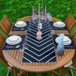 Lacivert Beyaz Çizgili Tasarım Dekoratif 1 Adet Runner & 4 Adet Yeşil Renkli Amerikan Servis Realhomes