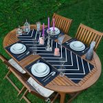 Lacivert Beyaz Çizgili Tasarım Dekoratif 1 Adet Runner & 4 Adet Yeşil Renkli Amerikan Servis Realhomes