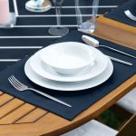 Lacivert Beyaz Çizgili Tasarım Dekoratif 1 Adet Runner & 4 Adet Yeşil Renkli Amerikan Servis Realhomes