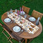 - ServisRunner-DuzRenkSet-Ryl58-Gorsel - Realhomes Etnik Soyut Tasarımlı Dijital Baskılı 1 Adet Runner & 4 Adet Yeşil Renkli Amerikan Servis Realhomes