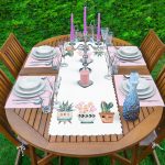 Kaktüs Motifli Dijital Baskılı Dekotarif 1 Adet Runner & 4 Adet Yeşil Renkli Amerikan Servis Realhomes