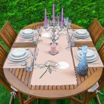 Pembe Zemin Oneline Gül Çizimli Modern 1 Adet Runner & 4 Adet Yeşil Renkli Amerikan Servis Realhomes