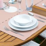 Pembe Zemin Oneline Gül Çizimli Modern 1 Adet Runner & 4 Adet Yeşil Renkli Amerikan Servis Realhomes