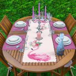 - ServisRunner-DuzRenkSet-Ryl61-Gorsel-1 - Realhomes  Pembe Flamingo Motifli Dijital Baskılı 1 Adet Runner & 4 Adet Yeşil Renkli Amerikan Servis Realhomes
