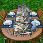 Ebru Çizimli Özel Tasarım Dekoratif 1 Adet Runner & 4 Adet Yeşil Renkli Amerikan Servis Realhomes