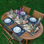 Ebru Çizimli Özel Tasarım Dekoratif 1 Adet Runner & 4 Adet Yeşil Renkli Amerikan Servis Realhomes