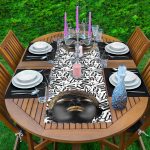 - ServisRunner-DuzRenkSet-Ryl65-Gorsel-1 - Realhomes Dalgalı Siyah Beyaz Zemin Afrika Kadın Motifli 1 Adet Runner & 4 Adet Yeşil Renkli Amerikan Servis Realhomes