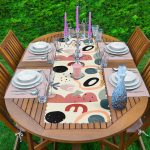 Onedraw Soyut Çizimli Dijital Baskılı 1 Adet Runner & 4 Adet Yeşil Renkli Amerikan Servis Realhomes