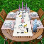 Onedraw Soyut Çizimli Dijital Baskılı 1 Adet Runner & 4 Adet Yeşil Renkli Amerikan Servis Realhomes