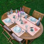 Pembe Zemin Onedraw Temalı Dekoratif 1 Adet Runner & 4 Adet Yeşil Renkli Amerikan Servis Realhomes