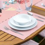 Pembe Zemin Onedraw Temalı Dekoratif 1 Adet Runner & 4 Adet Yeşil Renkli Amerikan Servis Realhomes