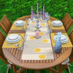 - ServisRunner-DuzRenkSet-Ryl72-Gorsel-1 - Realhomes Krem Zemin Çizgili Tasarımlı Modern 1 Adet Runner & 4 Adet Yeşil Renkli Amerikan Servis Realhomes