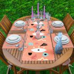 Turuncu Zemin Onedraw Motifli 1 Adet Runner & 4 Adet Yeşil Renkli Amerikan Servis Realhomes