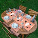 Turuncu Zemin Onedraw Motifli 1 Adet Runner & 4 Adet Yeşil Renkli Amerikan Servis Realhomes