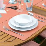 Turuncu Zemin Onedraw Motifli 1 Adet Runner & 4 Adet Yeşil Renkli Amerikan Servis Realhomes