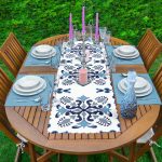 - ServisRunner-DuzRenkSet-Ryl75-Gorsel-1 - Realhomes Mavi Çini Motifli Dijital Baskılı 1 Adet Runner & 4 Adet Yeşil Renkli Amerikan Servis Realhomes