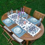 - ServisRunner-DuzRenkSet-Ryl75-Gorsel - Realhomes Mavi Çini Motifli Dijital Baskılı 1 Adet Runner & 4 Adet Yeşil Renkli Amerikan Servis Realhomes