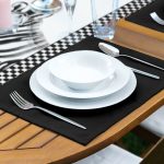 Damalı Çerçeve Motifli Zebra Desenli Dekoratif 1 Adet Runner & 4 Adet Yeşil Renkli Amerikan Servis Realhomes