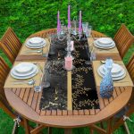 Krem Tropik Çiçekler Özel Tasarım 1 Adet Runner & 4 Adet Yeşil Renkli Amerikan Servis Realhomes