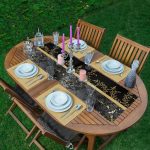 Krem Tropik Çiçekler Özel Tasarım 1 Adet Runner & 4 Adet Yeşil Renkli Amerikan Servis Realhomes