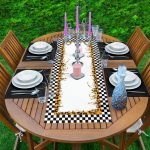 Dama Border Tasarımlı Zebra Desenli 1 Adet Runner & 4 Adet Yeşil Renkli Amerikan Servis Realhomes