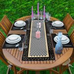 Dama Motifli Puantiyeli Dijital Baskılı 1 Adet Runner & 4 Adet Yeşil Renkli Amerikan Servis Realhomes