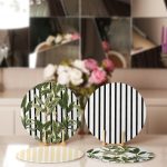 - RealHomes Dijital Baskılı Servis Altlığı - Supla - 4'lü - Realhomes Düz Çizgili Tropik Yapraklar Özel Tasarımlı Yuvarlak Servis Altlığı & Supla Realhomes