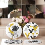 - RealHomes Dijital Baskılı Servis Altlığı - Supla - 4'lü - Realhomes Geometrik Üçgen Tasarımlı Tropik Yaprak Motifli Dijital Baskılı Yuvarlak Servis Altlığı & Supla Realhomes