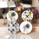 - RealHomes Dijital Baskılı Servis Altlığı - Supla - 4'lü - Realhomes Geometrik Üçgen Tasarımlı Tropik Yaprak Motifli Dijital Baskılı Yuvarlak Servis Altlığı & Supla Realhomes