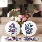 - RealHomes Dijital Baskılı Servis Altlığı - Supla - 4'lü - Realhomes  Eflatun Renkli Gül Tasarımlı Dijital Baskılı Modern Yuvarlak Servis Altlığı & Supla Realhomes