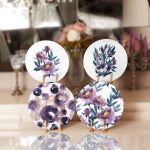 - RealHomes Dijital Baskılı Servis Altlığı - Supla - 4'lü - Realhomes  Eflatun Renkli Gül Tasarımlı Dijital Baskılı Modern Yuvarlak Servis Altlığı & Supla Realhomes