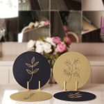 - RealHomes Dijital Baskılı Servis Altlığı - Supla - 4'lü - Realhomes Lacivert Hardal Çiçek Figürlü Özel Tasarım Dekoratif Yuvarlak Servis Altlığı & Supla Realhomes