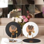 Tropik Yapraklar Saksı Motifli Dijital Baskılı Yuvarlak Servis Altlığı & Supla Realhomes