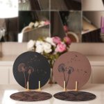 - RealHomes Dijital Baskılı Servis Altlığı - Supla - 4'lü - Realhomes Koyu Temalı Tropik Yaprak Karahindiba Tasarımlı Yuvarlak Servis Altlığı & Supla Realhomes