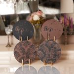 - RealHomes Dijital Baskılı Servis Altlığı - Supla - 4'lü - Realhomes Koyu Temalı Tropik Yaprak Karahindiba Tasarımlı Yuvarlak Servis Altlığı & Supla Realhomes