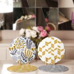 - RealHomes Dijital Baskılı Servis Altlığı - Supla - 4'lü - Realhomes Sarı Gri Tropik Çiçekler Özel Tasarımlı Dekoratif Yuvarlak Servis Altlığı & Supla Realhomes