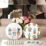 - RealHomes Dijital Baskılı Servis Altlığı - Supla - 4'lü - Realhomes Minimal Kaktüsler Özel Tasarım Modern Yuvarlak Servis Altlığı & Supla Realhomes