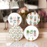 - RealHomes Dijital Baskılı Servis Altlığı - Supla - 4'lü - Realhomes Minimal Kaktüsler Özel Tasarım Modern Yuvarlak Servis Altlığı & Supla Realhomes