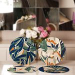 - RealHomes Dijital Baskılı Servis Altlığı - Supla - 4'lü - Realhomes Suluboya Temalı Tropik Yaprak Tasarımlı Dijital Baskılı Yuvarlak Servis Altlığı & Supla Realhomes