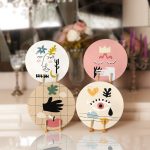 - RealHomes Dijital Baskılı Servis Altlığı - Supla - 4'lü - Realhomes Onedraw Temalı Renkli Şekiller Özel Tasarım Yuvarlak Servis Altlığı & Supla Realhomes