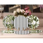 - RealHomes Dijital Baskılı Servis Altlığı - Supla - 6'lı - Realhomes 6'lı Düz Çizgili Tropik Yapraklar Özel Tasarımlı Yuvarlak Servis Altlığı & Supla Realhomes