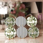 - RealHomes Dijital Baskılı Servis Altlığı - Supla - 6'lı - Realhomes 6'lı Düz Çizgili Tropik Yapraklar Özel Tasarımlı Yuvarlak Servis Altlığı & Supla Realhomes