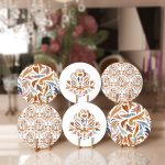 - RealHomes Dijital Baskılı Servis Altlığı - Supla - 6'lı - Realhomes 6'lı Renkli Etnik Motifli Dijital Baskılı Özel Tasarımlı Yuvarlak Servis Altlığı & Supla Realhomes